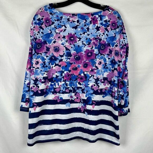 Alfred Dunner Picture Perfect Somen's Flowers and Stripes Knit Top 2X - Picture 3 of 10